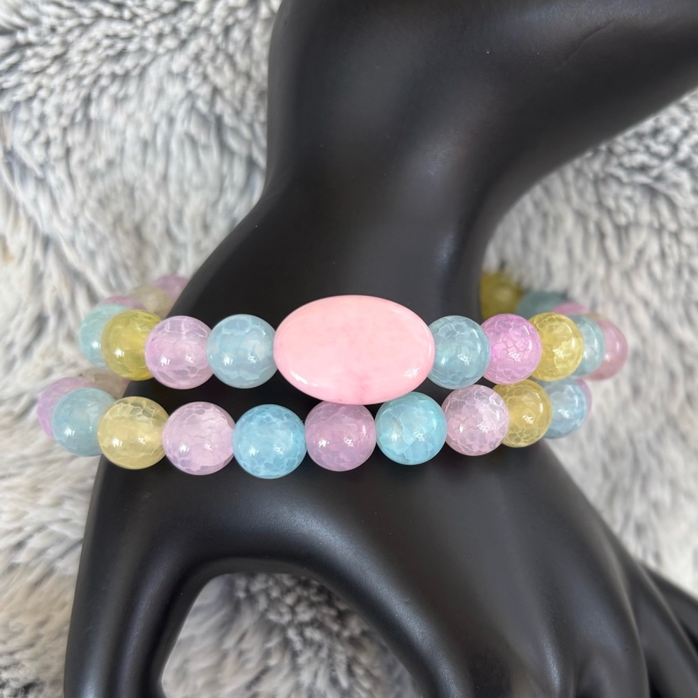 Spring Color Dragon Vein Agate bracelet set